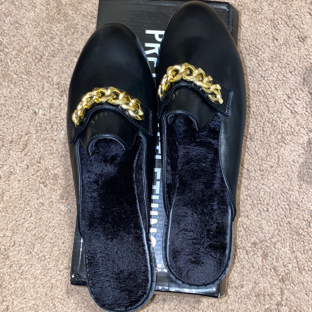 Black Faux Fur Mule Flats